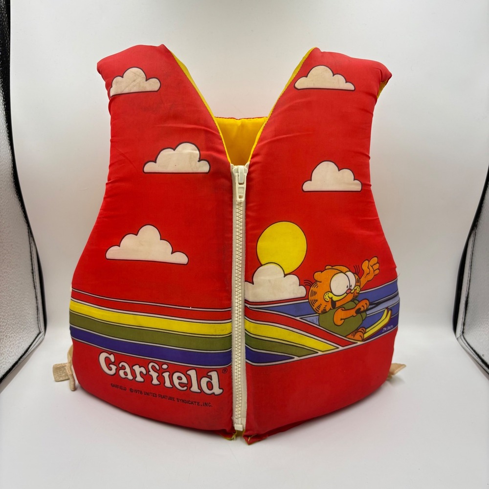 Garfield Life Vest Kids Medium 50-90lbs Red Vintage 1985 PFD Jim Davis 80s PFD